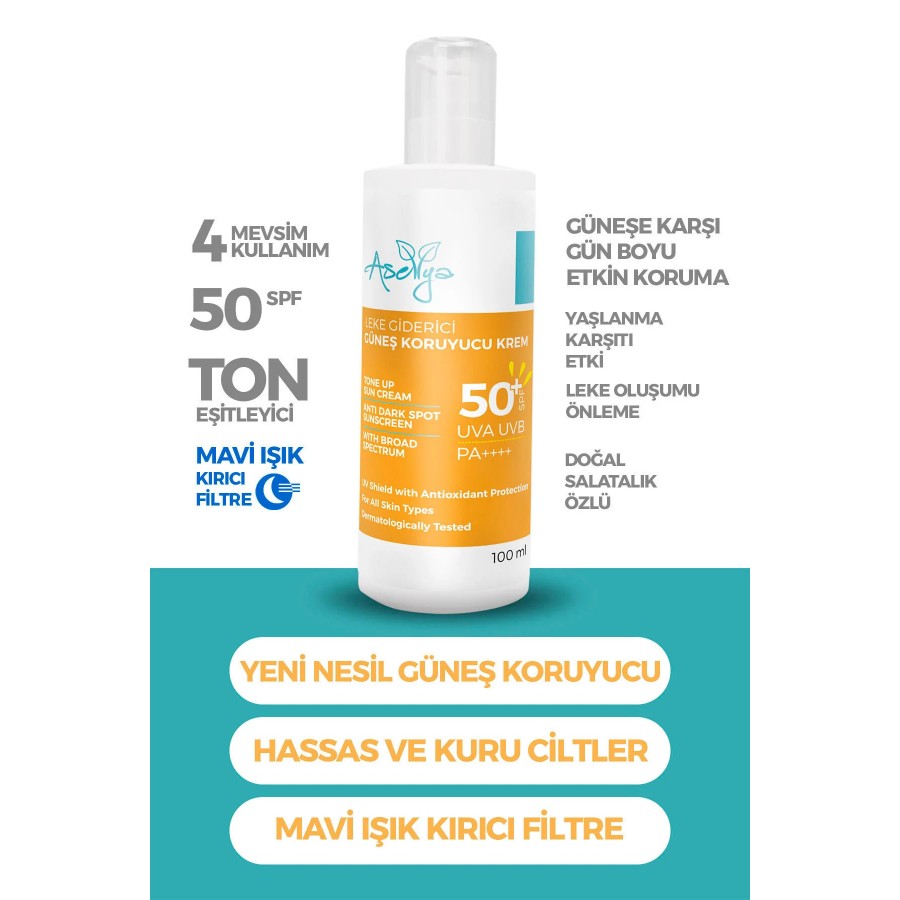 asellya sağlıklı yaşam Akneye Eğilimli Ciltler Için Leke Karşıtı 50 Spf Güneş Kremi - 100 ml