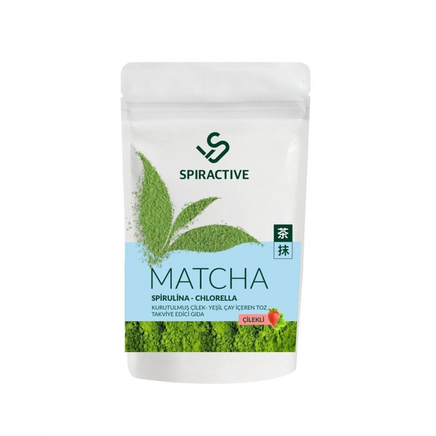 Spiractive Matcha Çayı 100 gr Spriluna Japanese Premium Çilek Aromalı Detox Burner Yeşil Çay Içeren Matcha Çayı